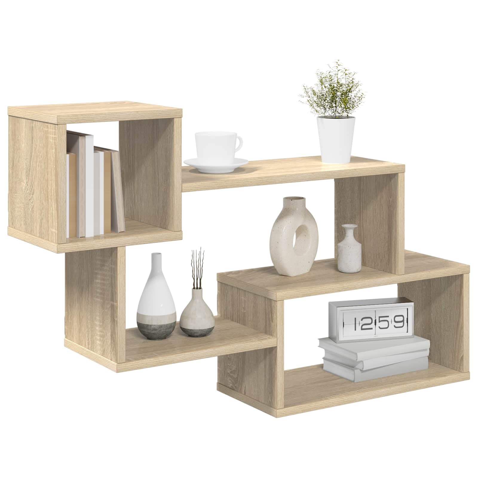 Estantería de pared de roble Sonoma, 87 x 20 x 55 cm, estantería flotante para salón, dormitorio, cocina, baño, pasillo, con capacidad de carga de 30 kg, duradera, estable, madera, metal