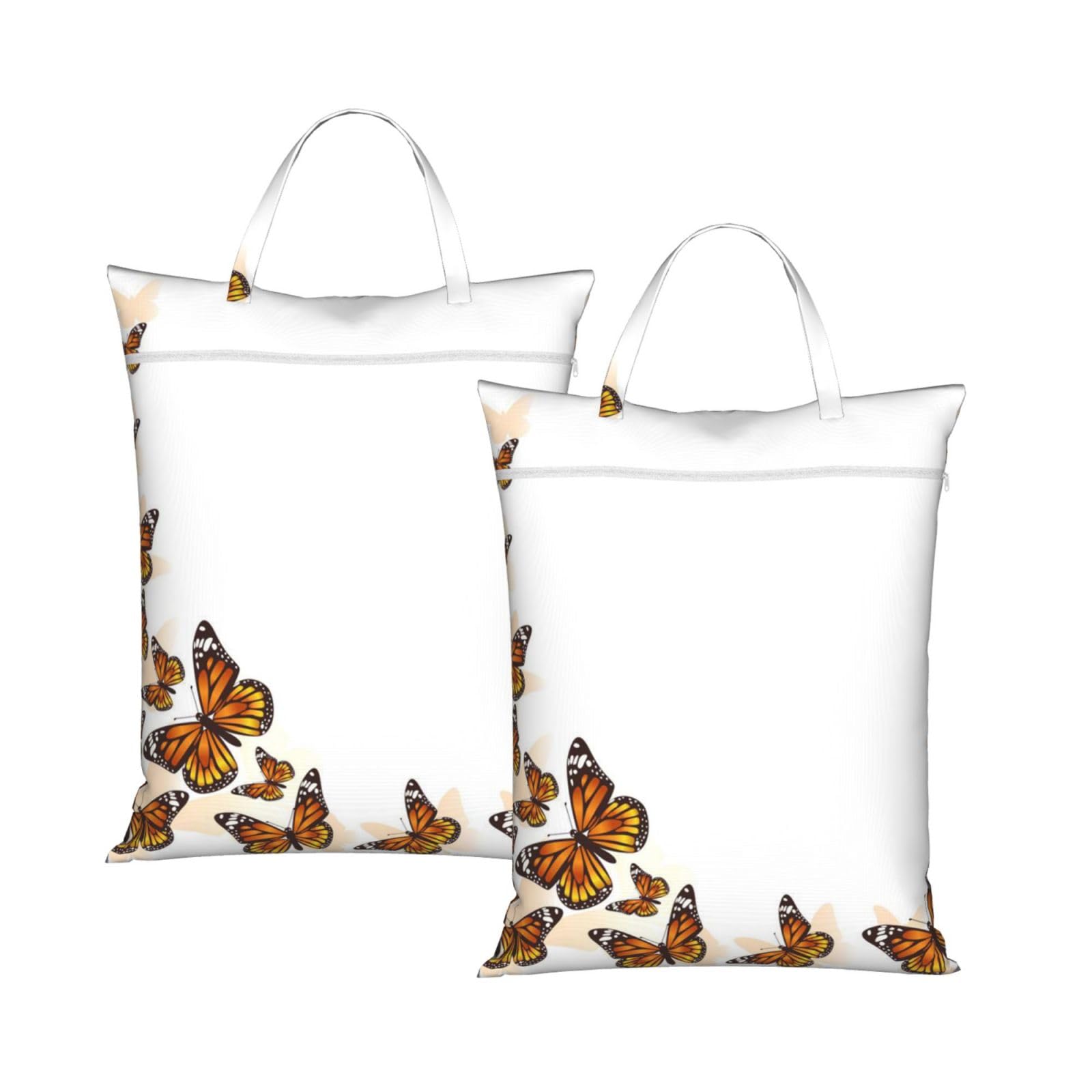 Yfsgdlbn 2Pcs Orange Butterfly Printed Travel Dirty Laundry Bag Clothes Pack Storage Basket Bag