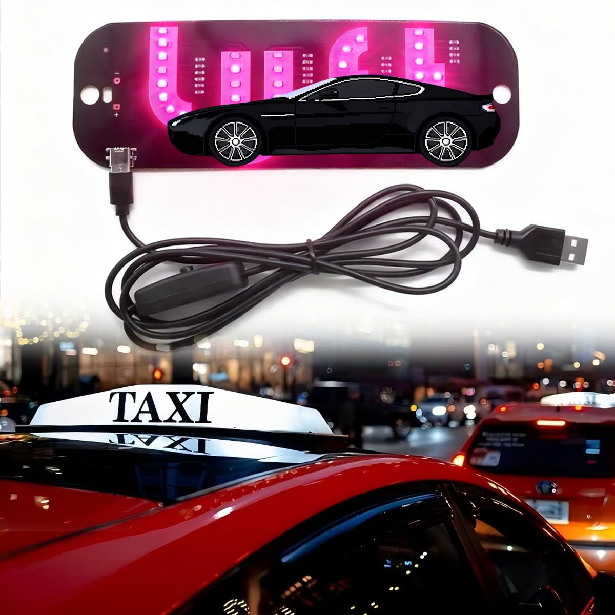 LED Light for Car | Touch Control Cars USB Night Light, USB Cable Taxi Light Pink car Accessories, Decal with Suction Cups Flashing Hook (1*Touch Control Small Lights 1* Cars Signs) - 4