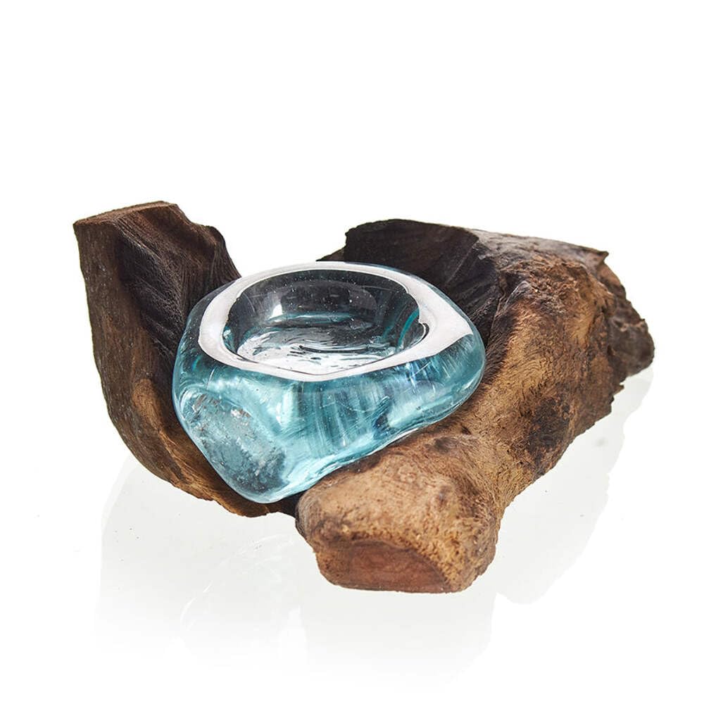 Ancient Wisdom Molten Glass on Wood- Candle Holder