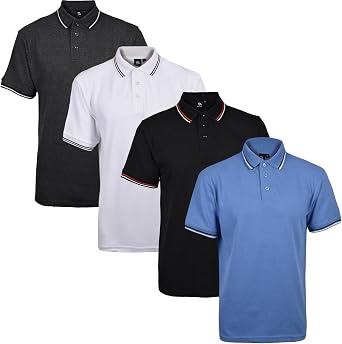 Mens Polo Shirts 4 Pack Short Sleeve Plain Pique Tipping T Shirt Multipack | Mens Polo Shirts 4 Pack Short Sleeve Pique Tipping T Shirt Multipack