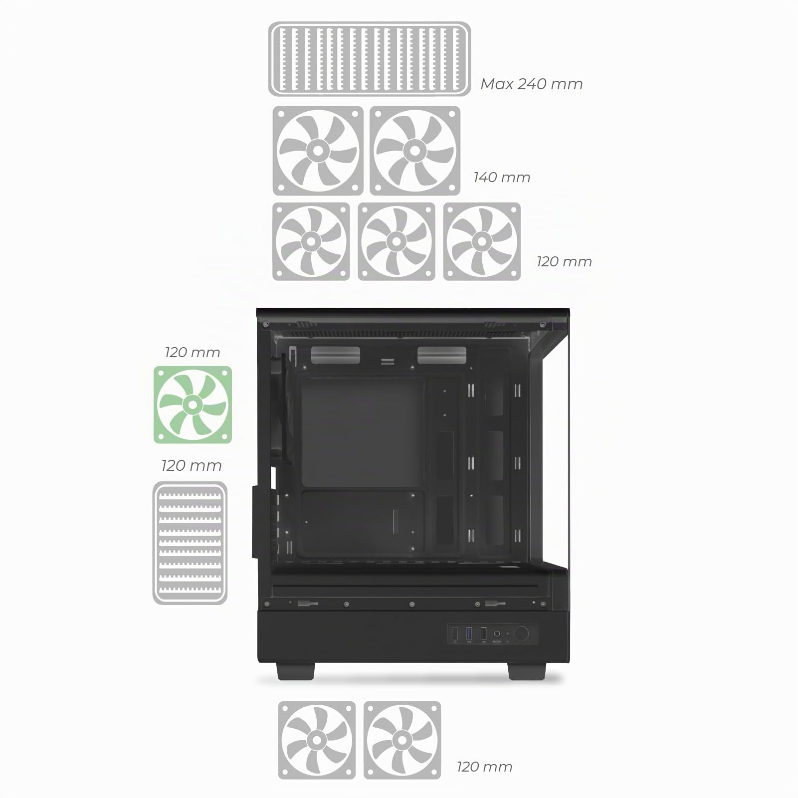 Noua Fobia LK200 Boîtier PC Gaming Micro-ATX, Ventilateur Noir 120 mm, boîtier Micro Tour pour Ordinateur Double Verre trempé panoramique, Noir