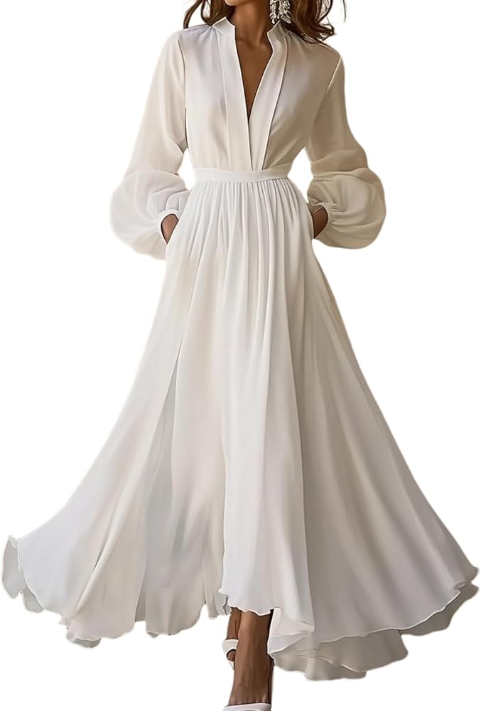 green emerald velvet dress Elegant White Long Dress – Flared Skirt & Keyhole Neckline – 2622 – Xiaolizi