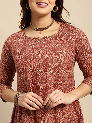 Image of rangita Cotton Calf Length Printed Tiered Flared Kurti for Women | Kurta for Women