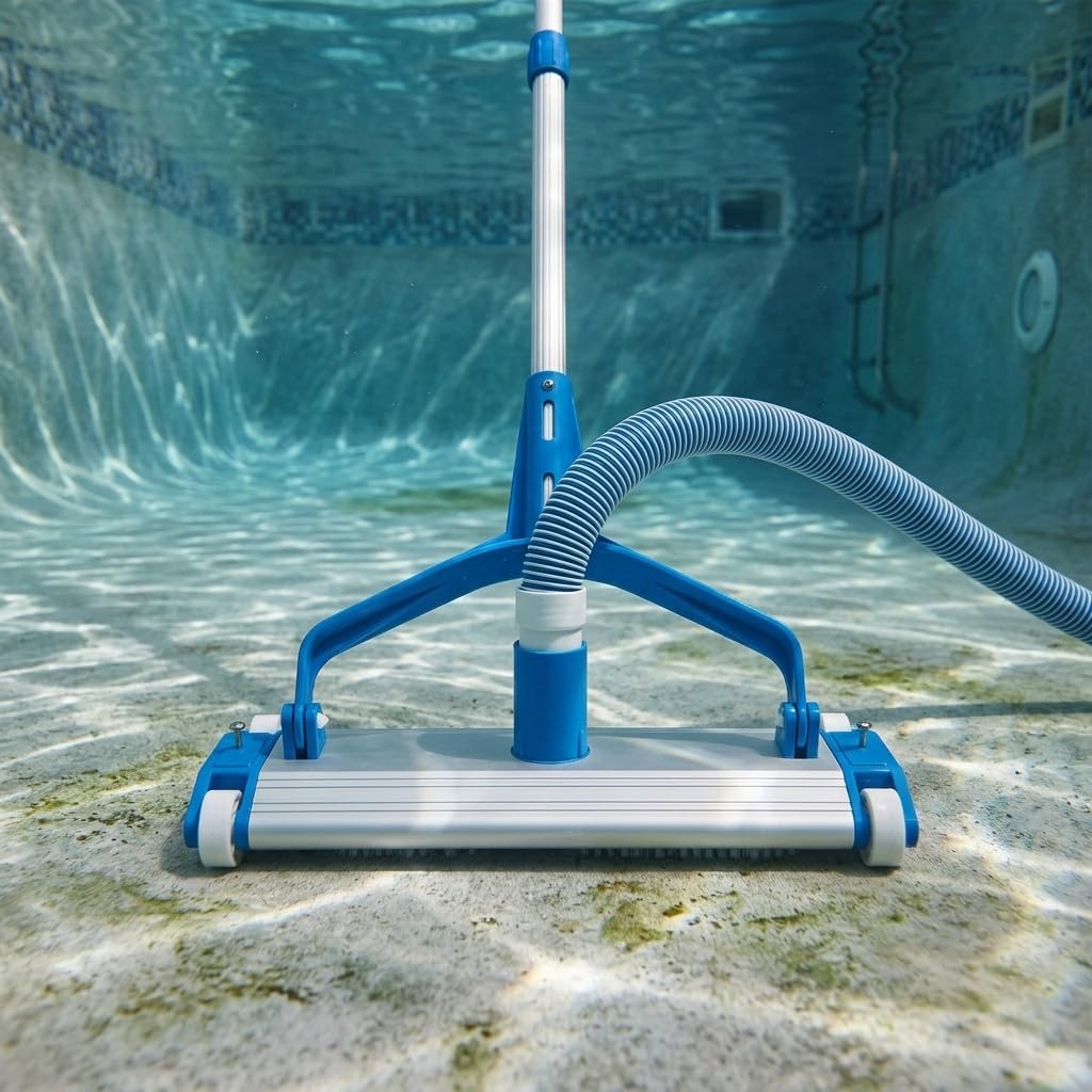 Suinga Limpiafondos de Aluminio para Piscinas 35 cm con Cuatro Ruedas | Cepillo de Arrastre para Limpieza Eficaz del Fondo | Conexion a Manguera 1 1/2'' | Alta Movilidad para Uso Intensivo