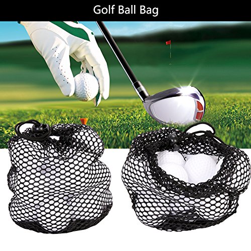 Nylon Mesh Bag with Sliding Drawstring Cord Lock Closure Large Black Mesh Pouch Golf Ball Bag Sports Equipment Bag for Golf Tennis Ball and Beach Toys(M) Golfball Tasche2
