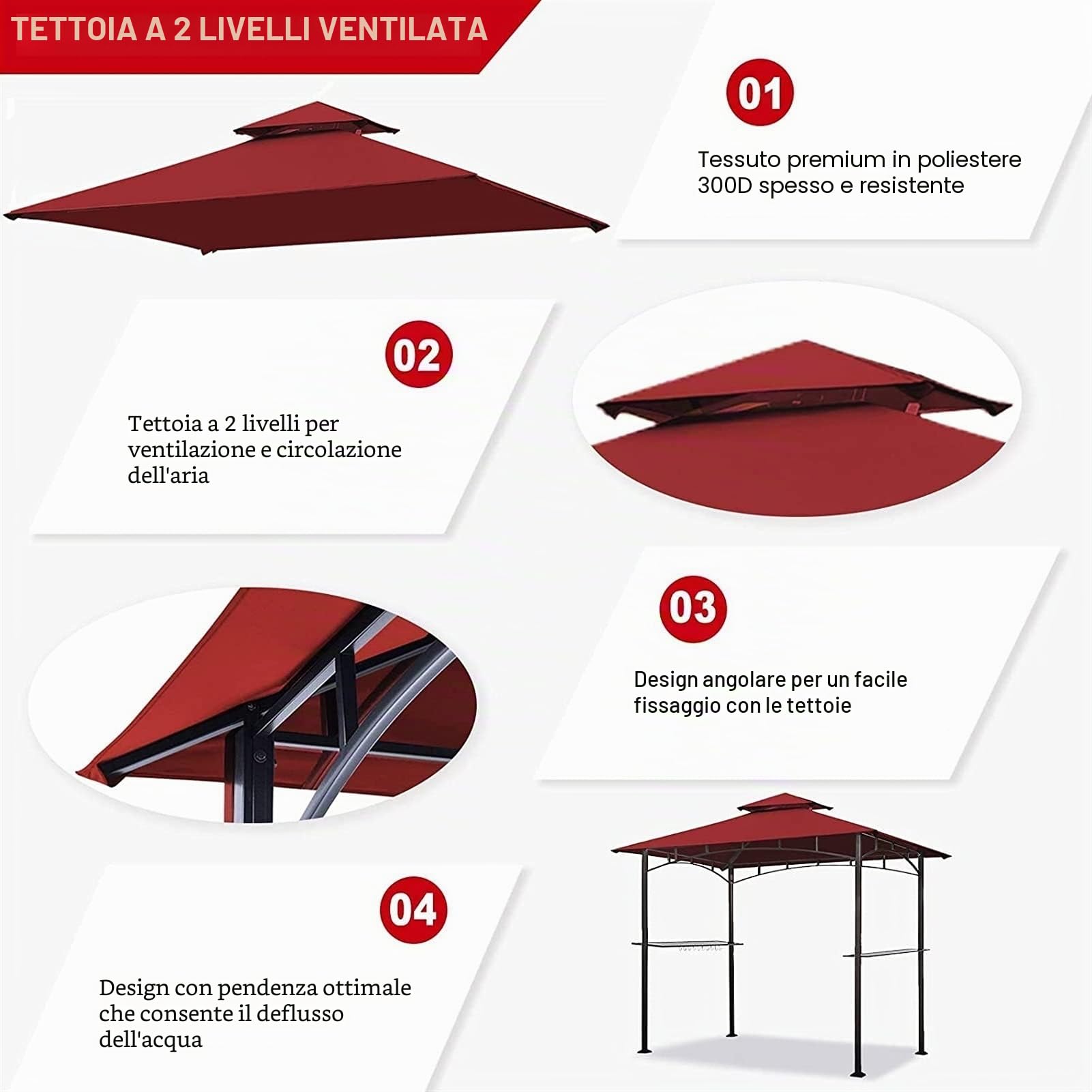 Copertura di ricambio per gazebo, 3 x 3 m, impermeabile, per barbecue, barbecue, copertura UV a 2 livelli, per giardino, patio, esterni, tende da sole