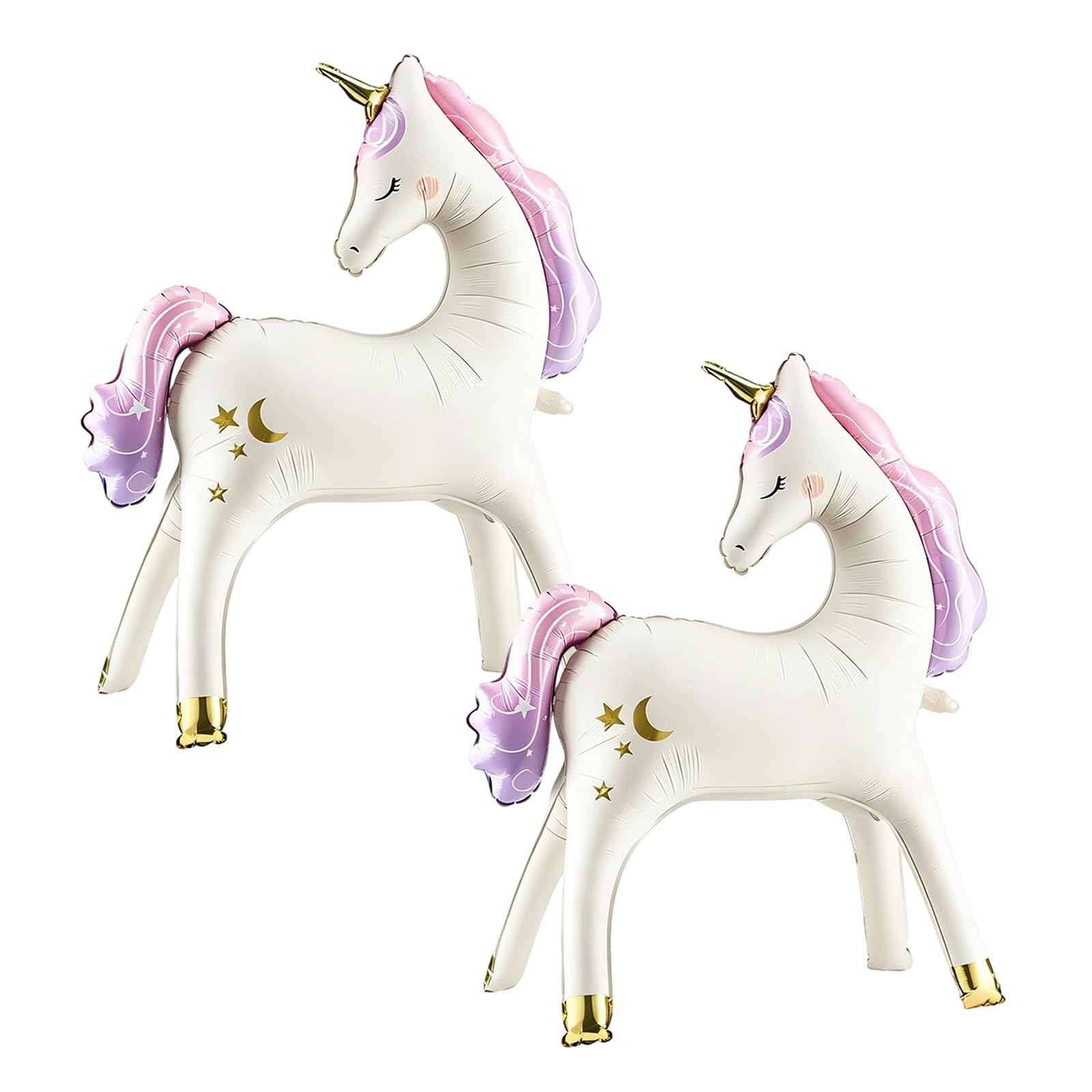 2PCS Unicorn Balloons, Inflatable Unicorn, Horse Balloons, Stylish Animal Standing Inflation Balloon with Gold and Rainbow Elements for Birthday Party Supplies Room Decorations