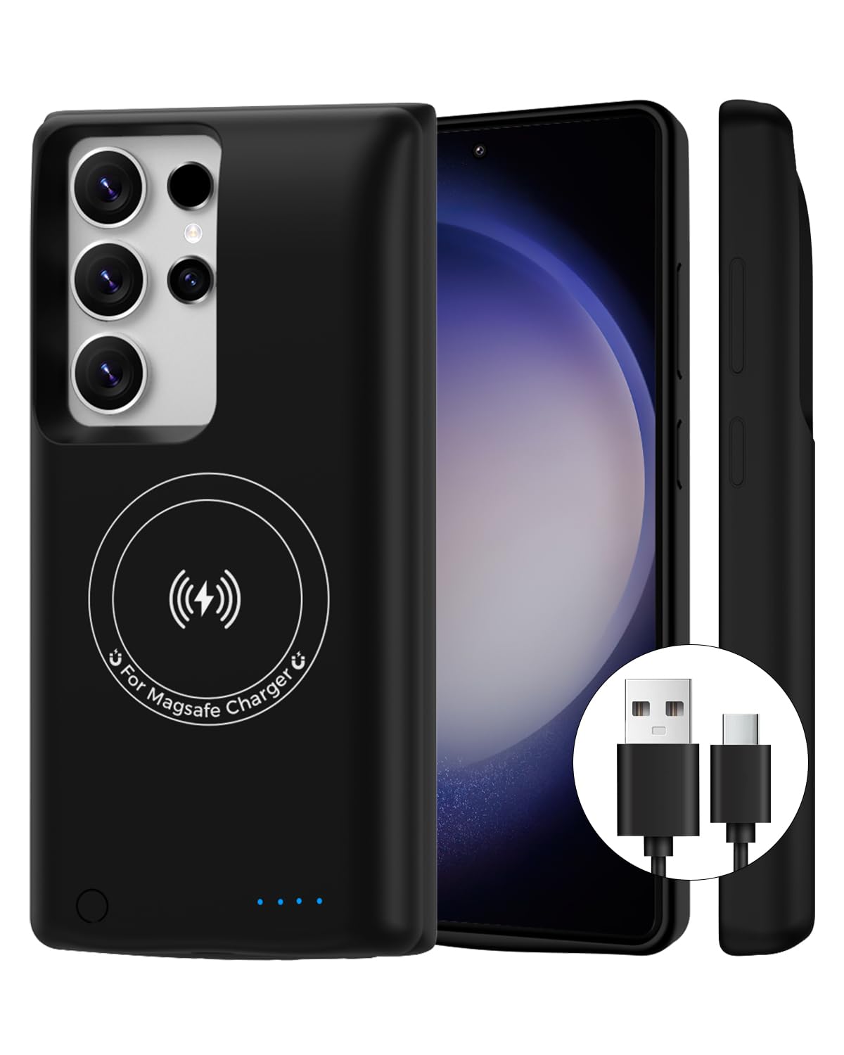 Funda de batería para Samsung S23Ultra/S22Ultra (6.8 pulgadas), 16000 mAh, ultrafina, de alta capacidad, magnética, recargable, carga extendida, cargador portátil, color negro