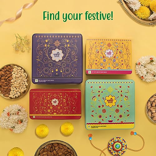 Image of Paper Boat Holi Dry Fruit Gift Box, 390G - Gourmet Holi Dryfruit Gift Hamper|Festive Celebration Gift For Loved Ones|Assorted Mix Of Raw, Flavoured & Trail Mix|Cashews, Almonds, Berries, & Nuts
