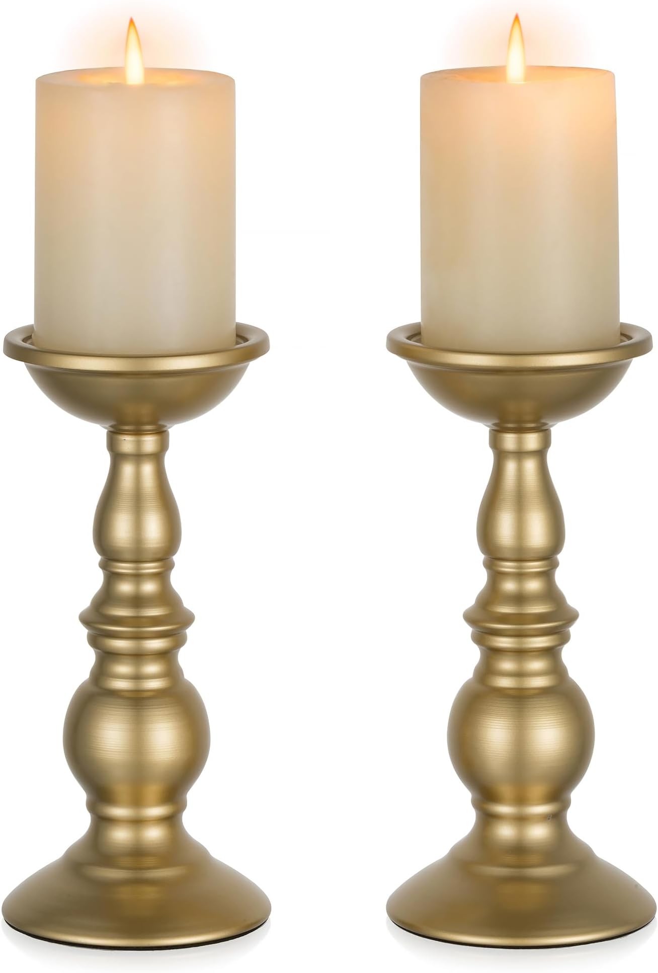 2 Pcs Gold Pillar Candle Holders, Gold Candlestick Most Ideal for 3" Pillar Candles, Gifts for Wedding, Party, Home, Spa, Reiki, Votive Candle (2 x L)