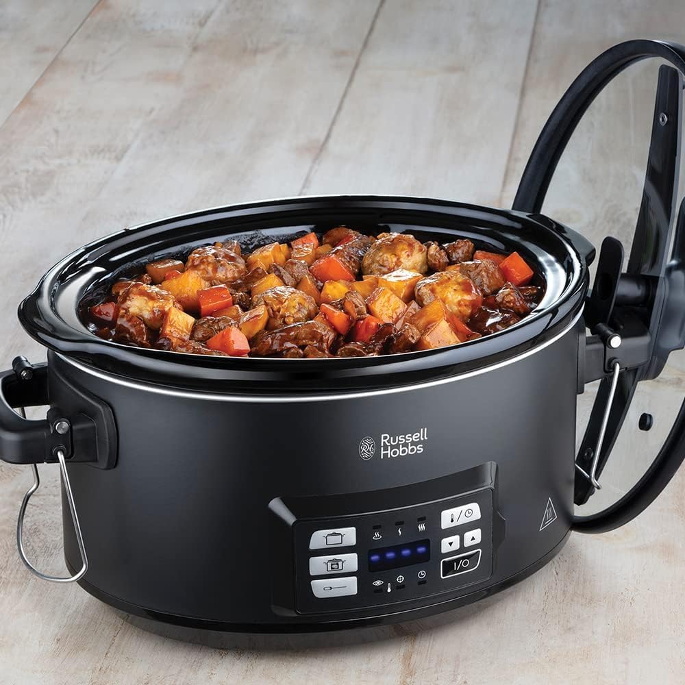 Russell Hobbs Multikocher 3-in-1 [Slow Cooker, Sous Vide, Bräter + Kerntemperatursensor] schwerer 6,5l Keramik-Gartopf für opt. Temperaturverteilung (digitales Display/Timer,Temperaturanzeige)25630-56