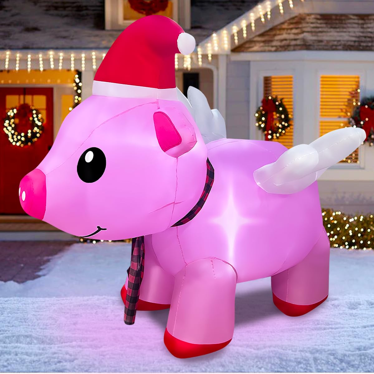 Cochon rose volant gonflable de Noël 1,2m LED extérieur étanche