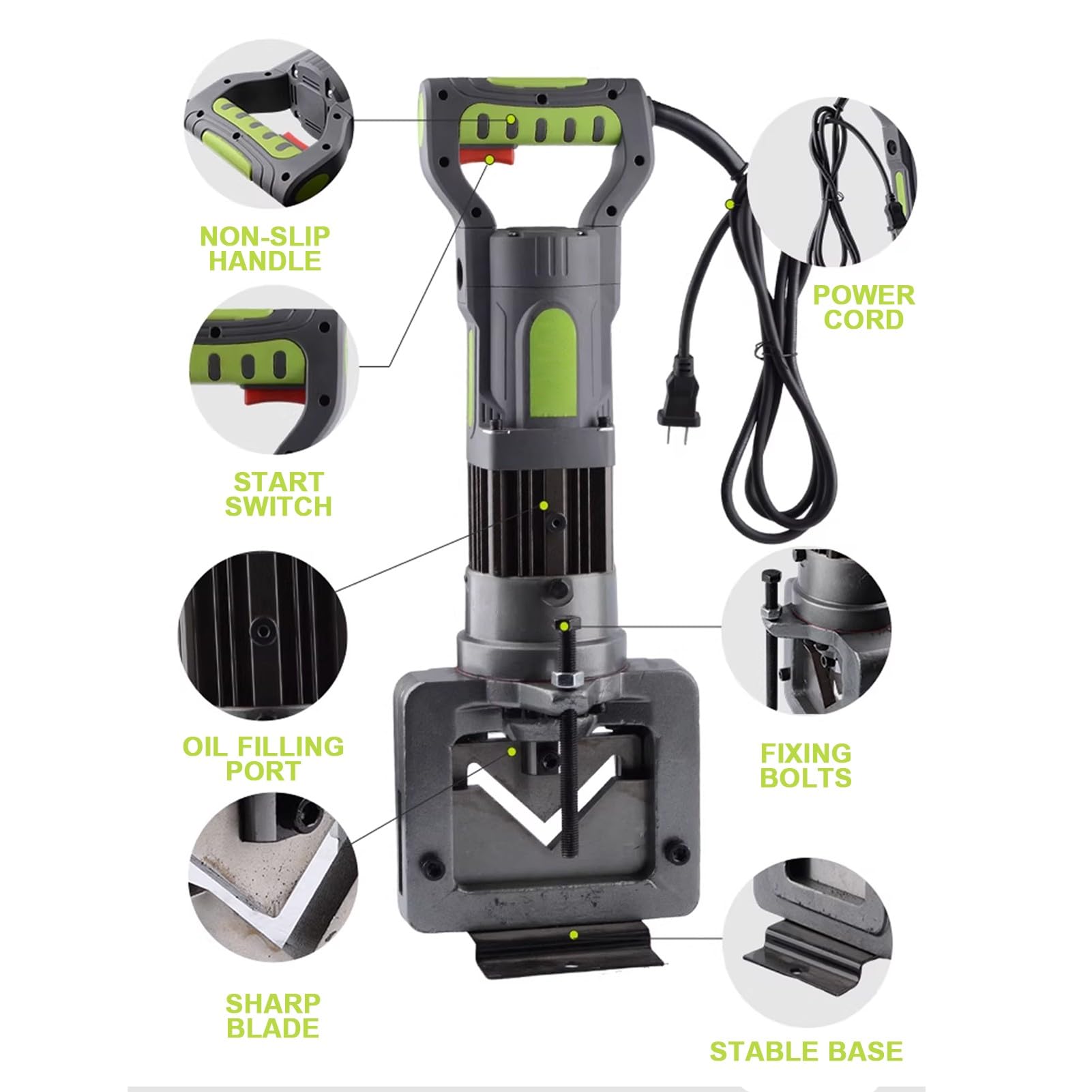 Cortador de hierro angular hidráulico eléctrico, máquina de corte portátil de 1800 W para acero y hierro angular, cortador hidráulico resistente de 110 V para fabricación de metal