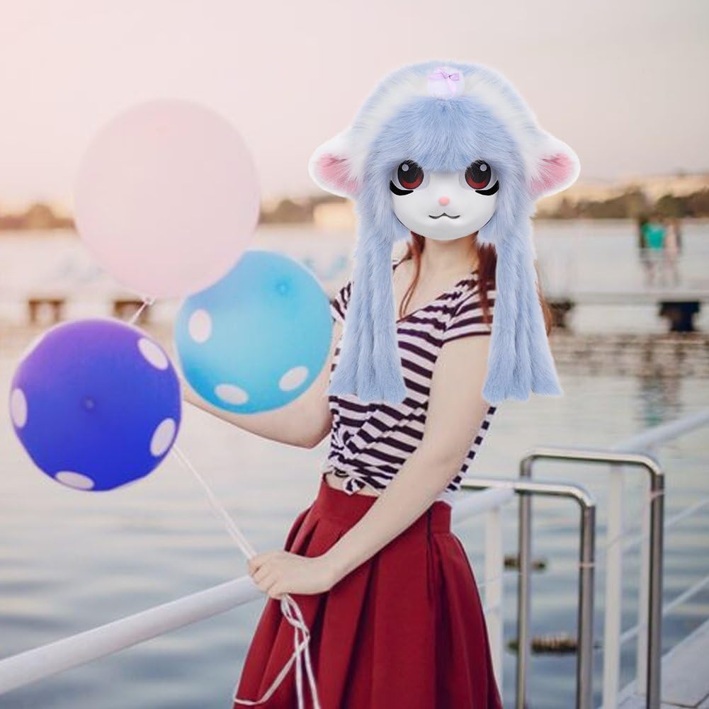 Máscara De Cabeza De Peluche con Forma De Cabeza De Cordero, Ideal para Disfraces De Halloween, Fiestas De Disfraces Y Accesorios De Cosplay.