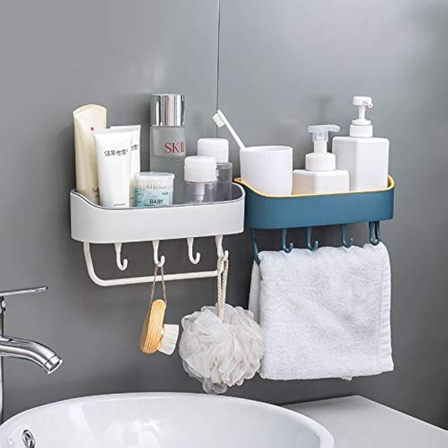 HOME CUBE 2 Pc Multipurpose Kitchen Bathroom Shelf Wall Holder Storage Rack Bathroom Rack Refrigerator Storage Box Strong Magic Sticker Shower Rack Shelf Towel Holder with 4 Hook - Random Color (B07WWWZ6G4) Amazon Price History, Amazon Price Tracker