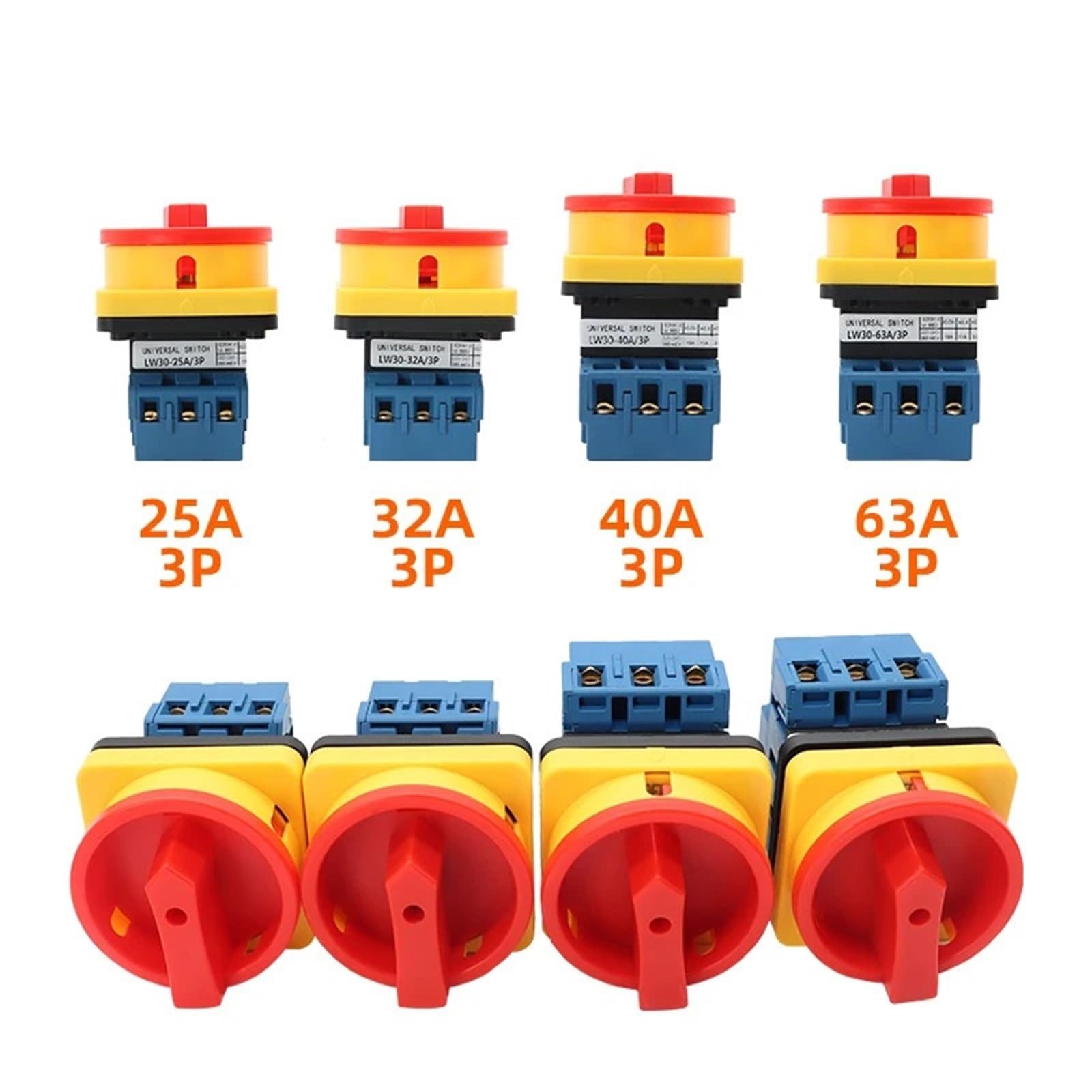 1 x przełącznik LW30 3/4-biegunowy 25 A/32 A/40 A/63 A z wyłącznikiem kłódki i panelem wł./wył., regulacja mocy 440 V (4P 32A)
