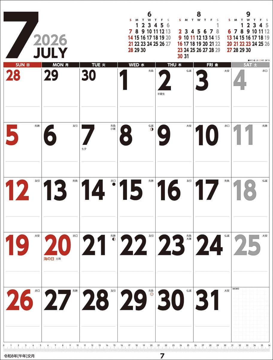 TRI X CL-639 Wall Schedule, Vertical Type, 2026 Calendar, 19.3 x
