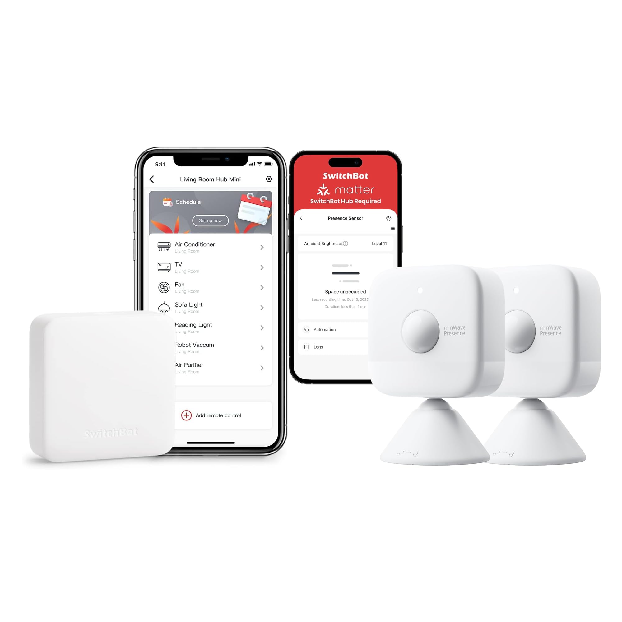 SwitchBot Hub Mini Bundle mit 2 mmWave Präsenzmeldern und IR-App-Steuerung