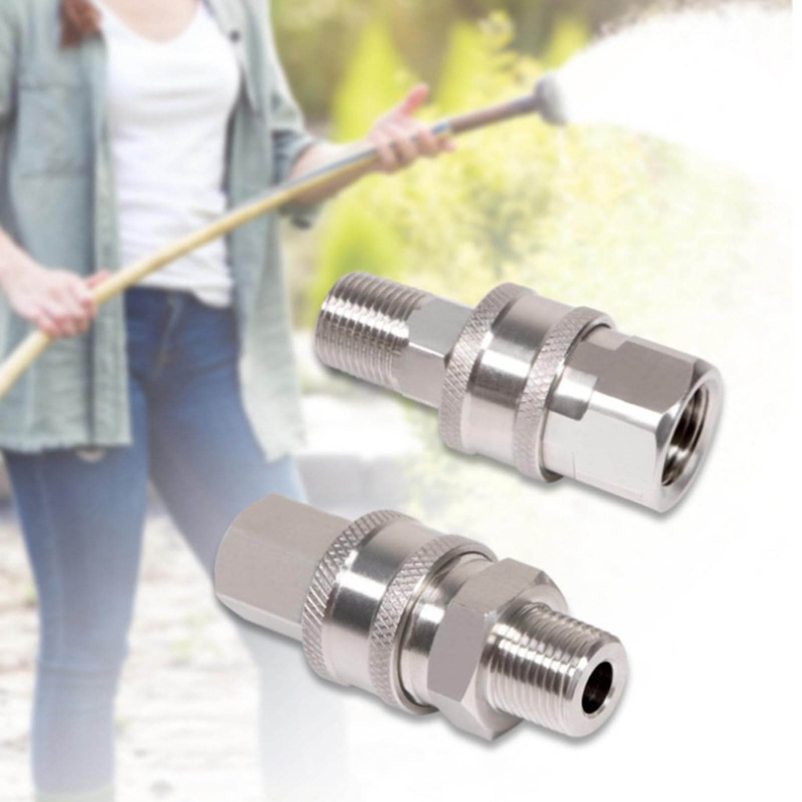 12 Piezas de Accesorios de desconexión rápida de 3/8 Pulgadas, Conectores de arandela de presión de Acero Inoxidable para Limpieza de jardín y, Acoplamiento rápido