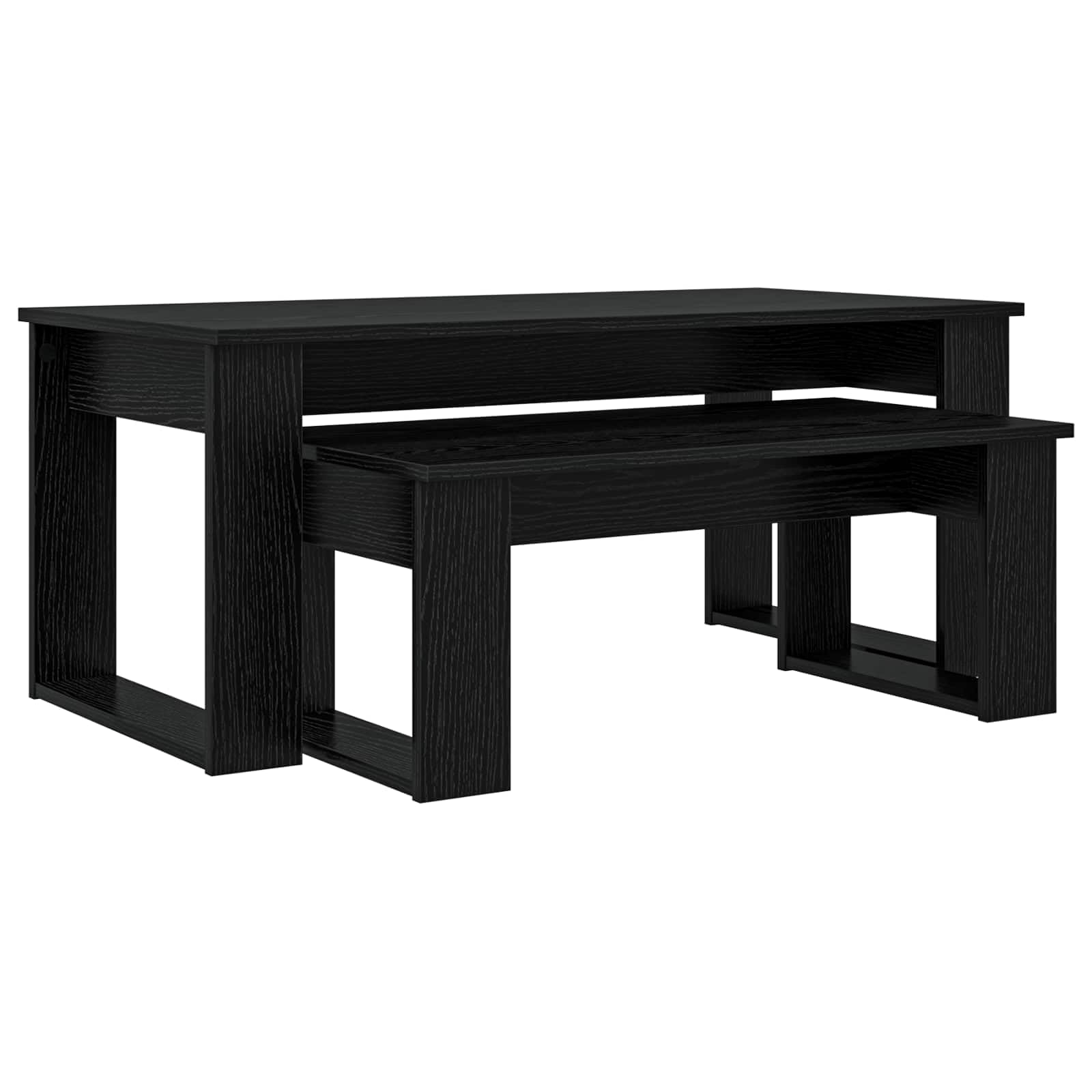 Table basse en bois noir 100 x 50 x 42 cm avec double plateau rectangulaire