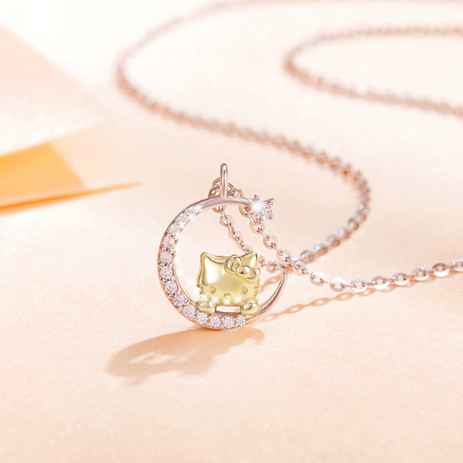 Collana Gattino In Argento Con Perla E Zirconia - Ciondolo Gatto Carino - Gioiello Donna