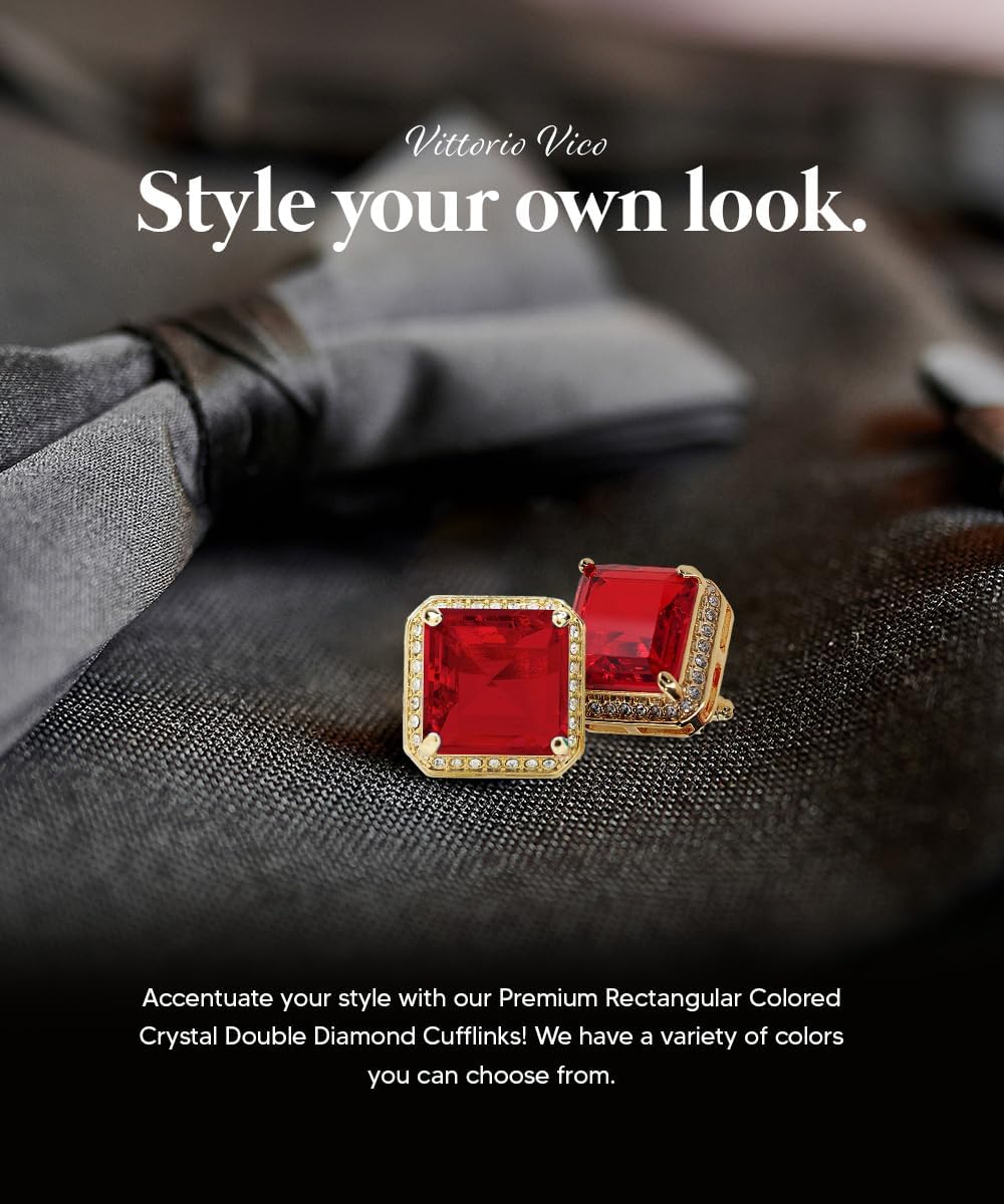 Large Big Square Crystal Color Stone Cuff Links for Men – Tuxedo Suit Accessories, Cufflinks for Men