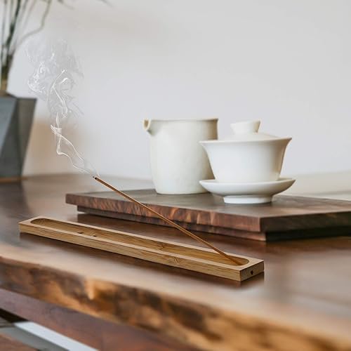 Miniatura 5 de 2 piezas de incienso de bambú natural soporte para el hogar quemador de incienso con colector de cenizas