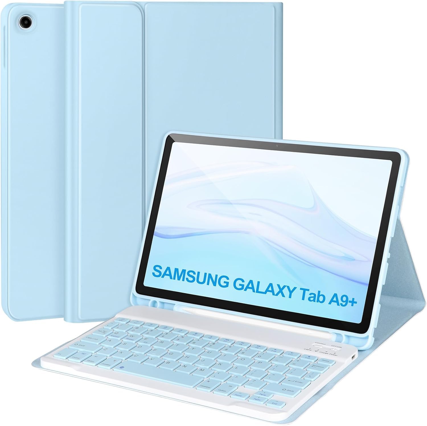 Galaxy Tab A11 Plus / A9 Plus キーボード ケース Sペンホルダー付き 人気 可愛い マグネット 分離式 Android タブレット 薄型 女性キャンディーカラー,ブルー