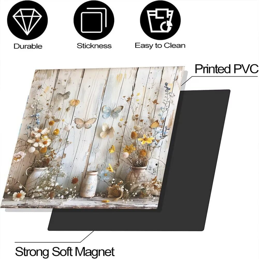 Flowers and Butterflies Magnet Dishwasher Door Cover Sheet,Vintage Wooden Magnetic Refrigerator Panel Decal,Farmhouse Dishwasher Magnet Full Cover - 23" x 17" Magnetic