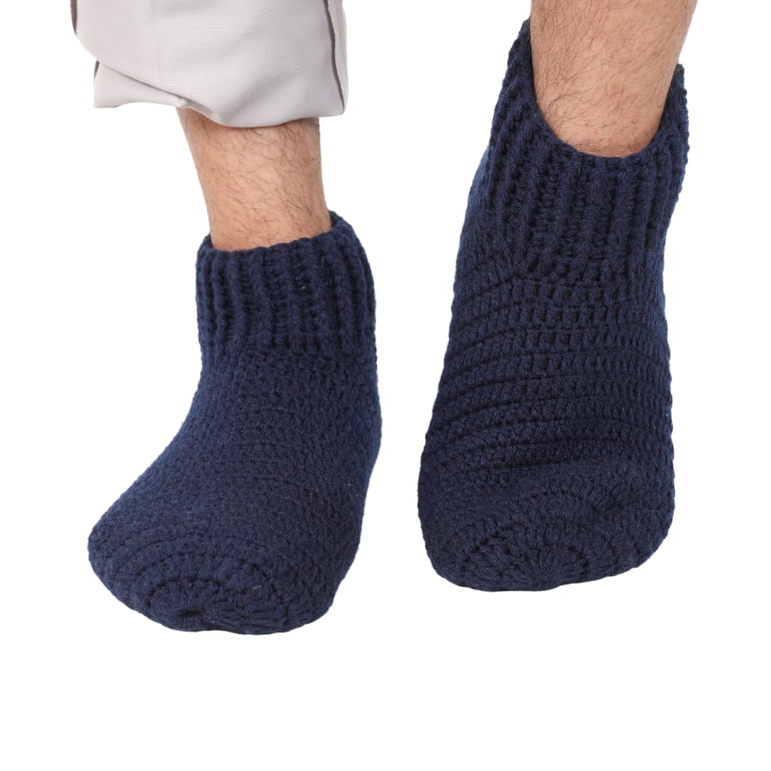 kreatknit Men Solid Color Ankle Length Wool Socks (Free Size) Made with soft yarn | Handmade Woolen in Different Colors-picture-32