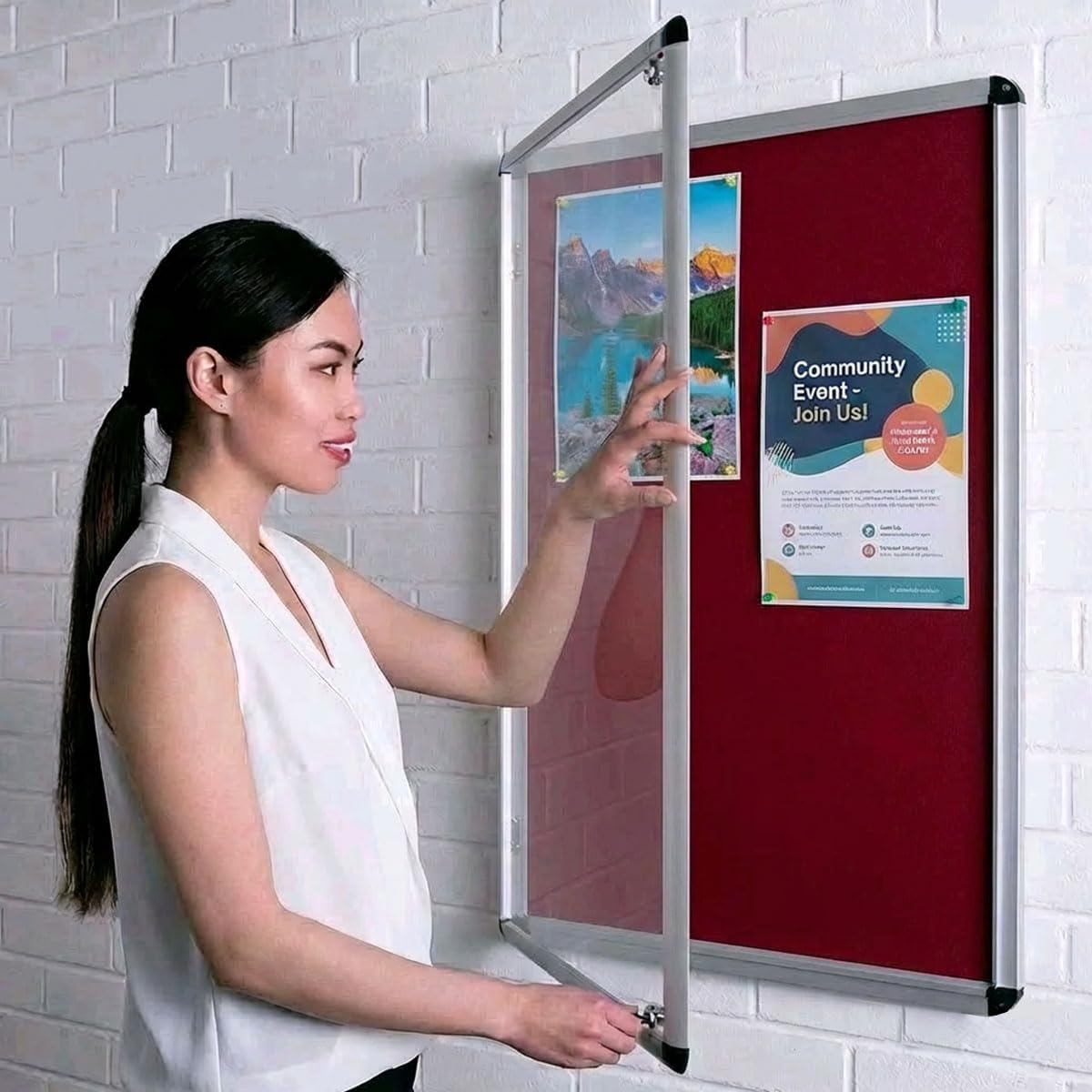 – Wonderwall Classic Tamperproof Lockable Burgundy Felt Noticeboard, 90 x 60 cm, Aluminium Frame with 2 Safety Locks - Wall Mounted- Ideal for Indoor Message Display, Office, School