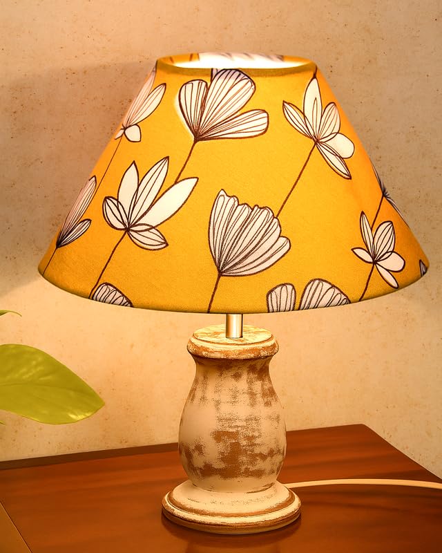 Homesake® Mid Century Single Table Lamp for Living Room Farmhouse Linen Bedside Lamps for Home Decoration Light Bedroom Kids Room Dorm Office Mini-Guard, White-wash, (Hibiscus Cone)-image-40