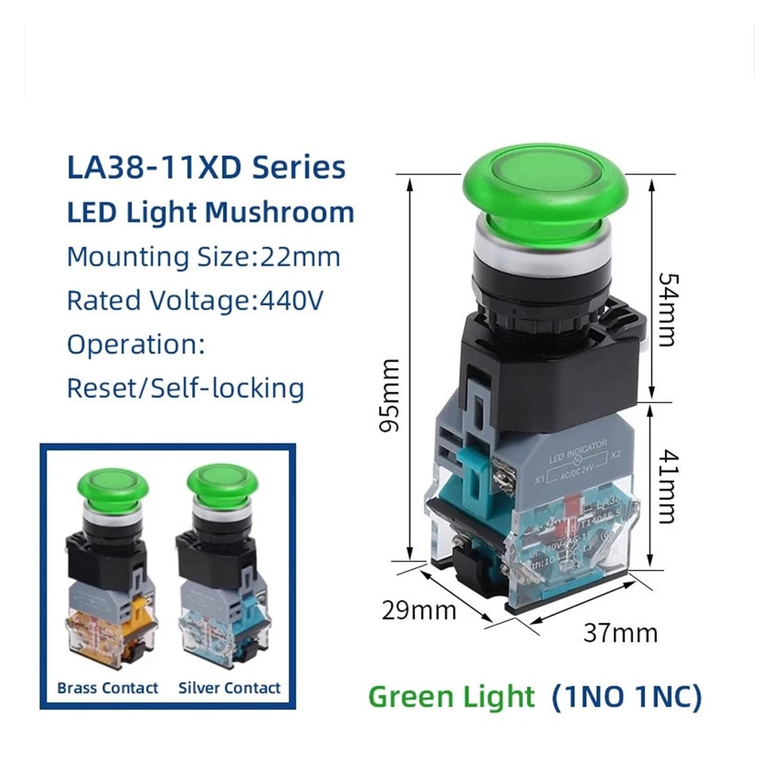 10 Reset momentary LA38 Button switches 11XD 10A 440V(Silver_AC DC24V)