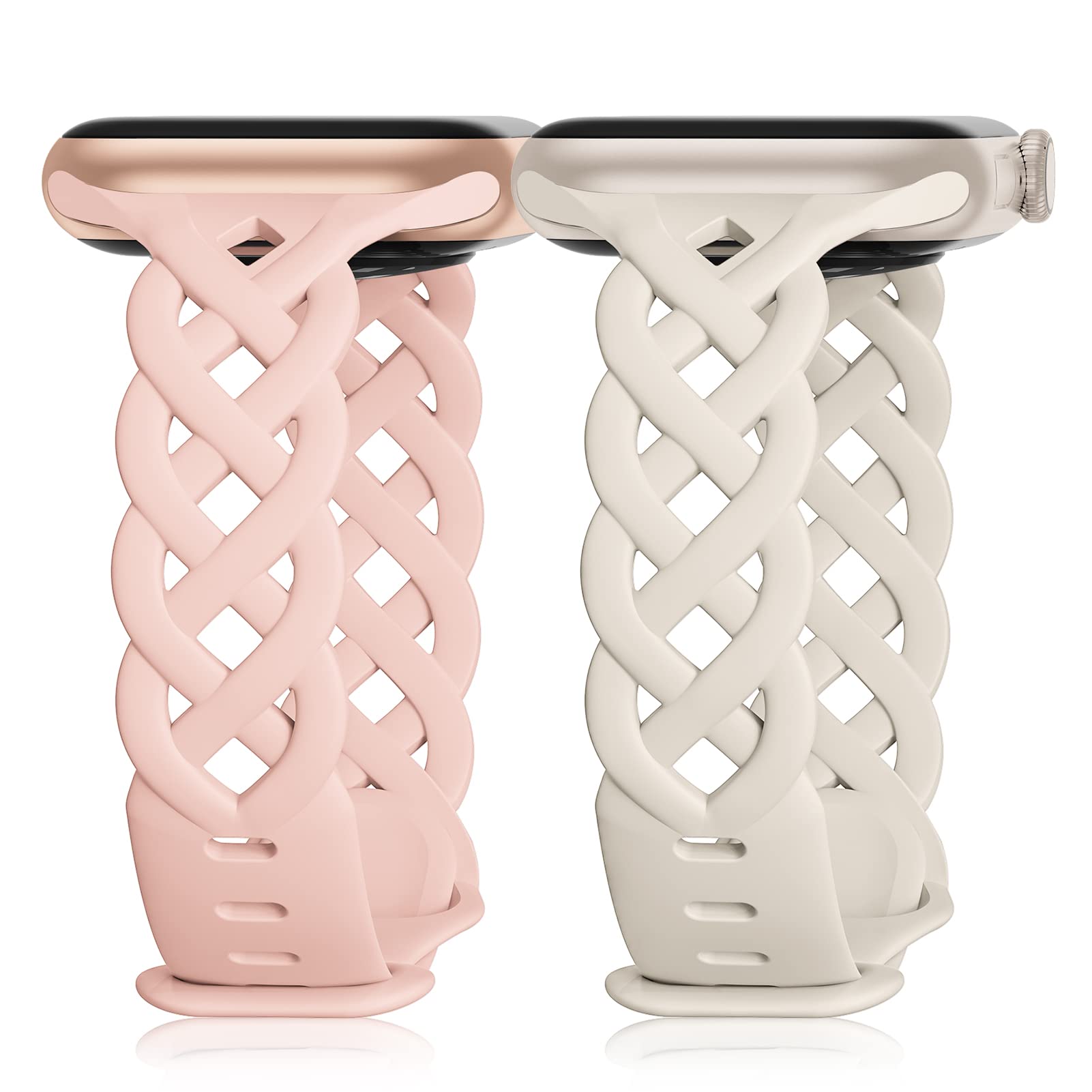 Braided Silicone Bands Compatible with Apple Watch 38mm 40mm 41mm 42mm 44mm 45mm 46mm 49mm for Women, Slim Thin Narrow Hollow-out Strap Cute for