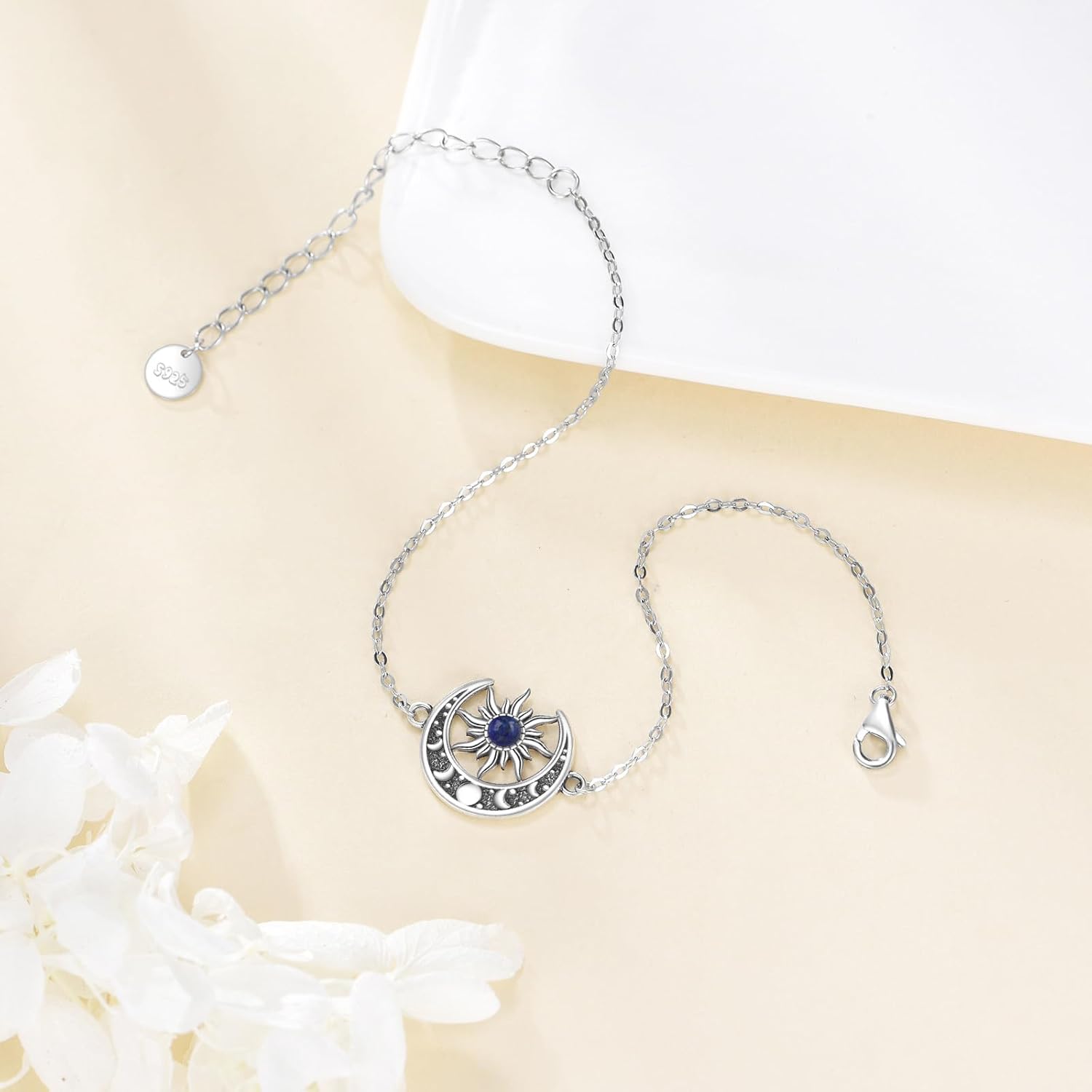 Sun Moon Bracelet 925 Sterling Silver Sun and Moon Bracelet Birthstone Gemstone Jewelry Gifts for Women - Image 2