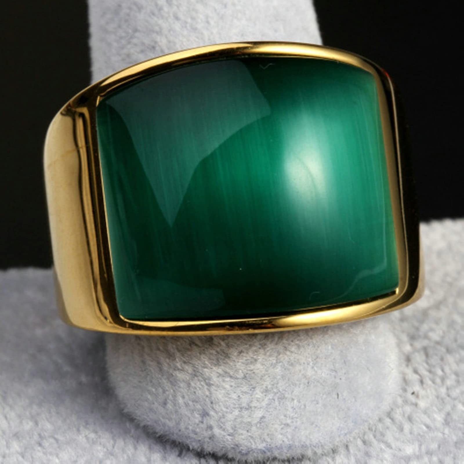 Herrenringe Edelstahl; Ring für Männer, gravierter Goldring der Größe N 1/2 bis X 1/2 mit Katzenaugenstein