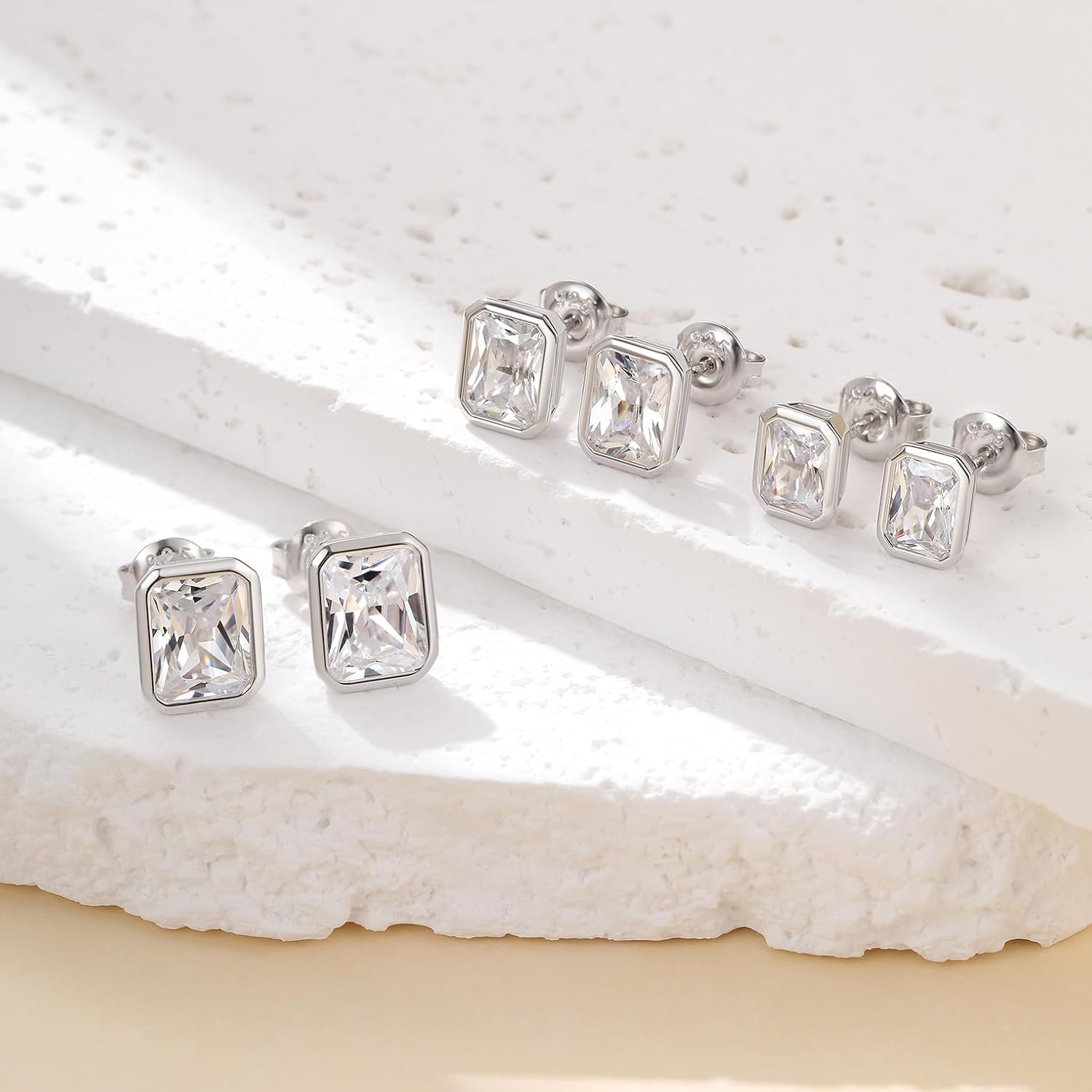 18K Plated Sparkly Stud Earrings 925 Sterling Silver 5A CZ Cubic Zirconia Size Small/Medium/Large Fine Jewelly for Women Men