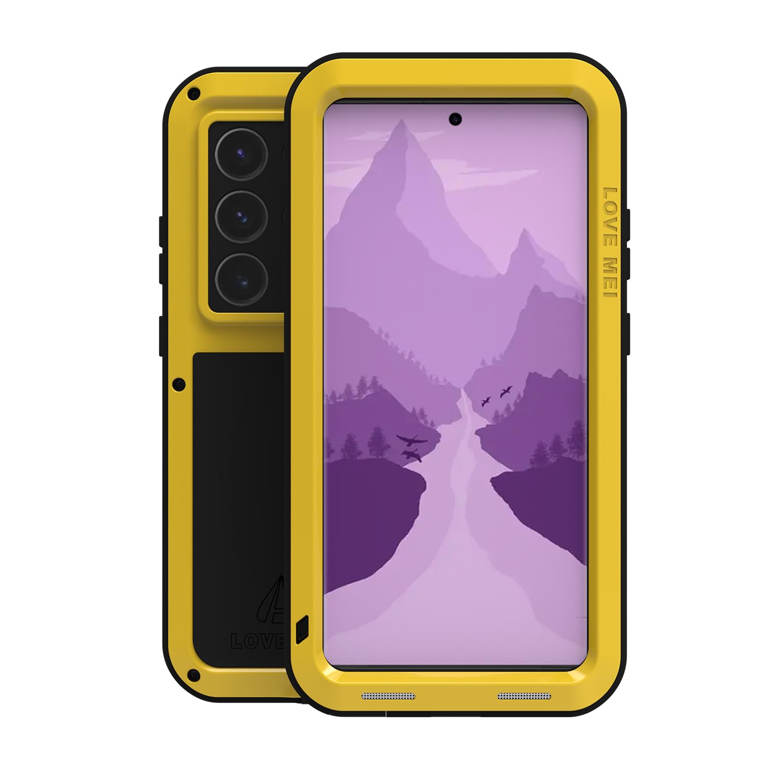 LOVE MEI Custodia per Galaxy S24 Ultra 5g, [senza pellicola protettiva in vetro] robusta cover rigida resistente, antiurto, antipolvere, custodia in silicone metallico per Samsung S24 Ultra giallo