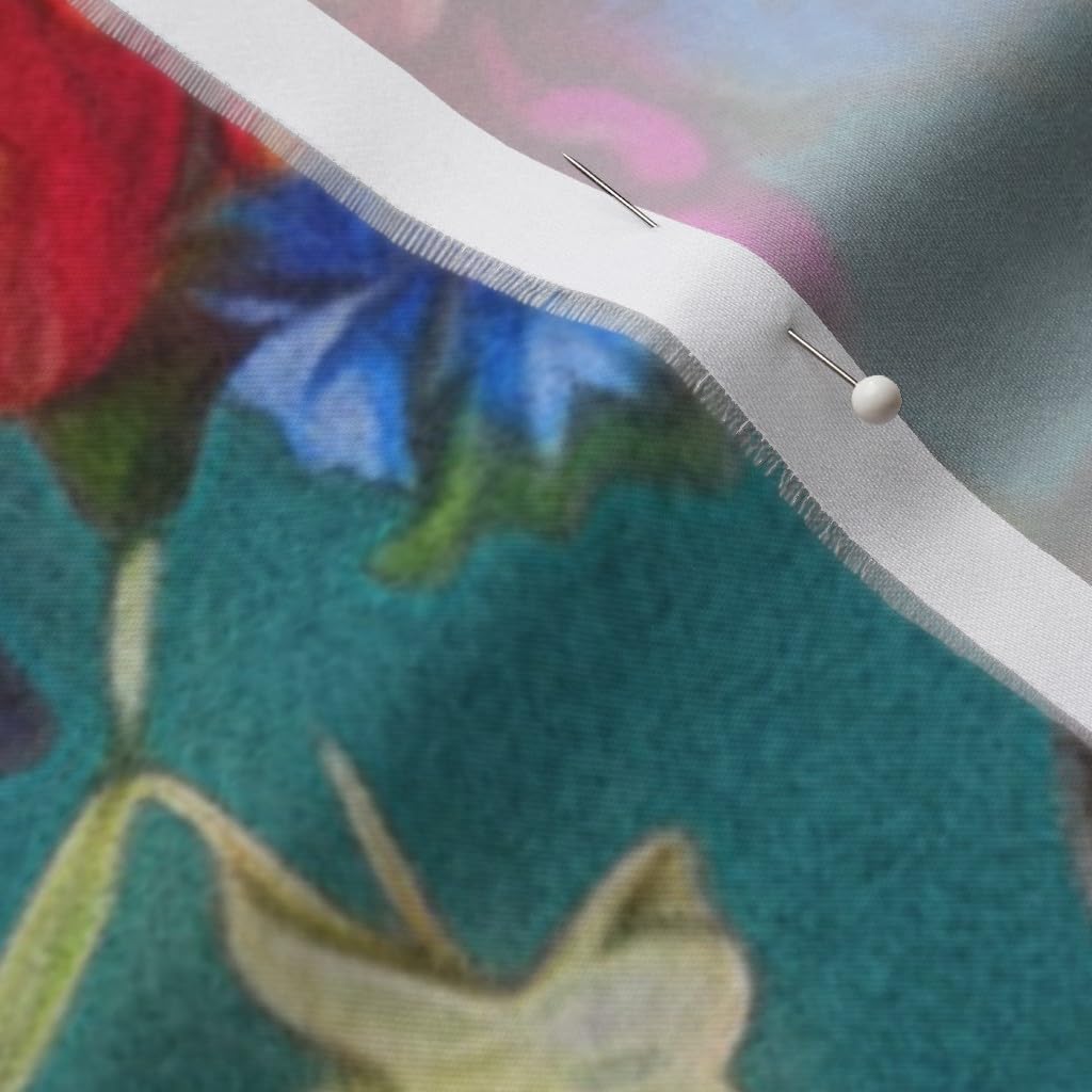 Spoonflower Fabric - Bright Maximalist Floral Chintz Teal Flowers Vintage Printed on Organic Cotton Sateen Fabric by The Yard - Sewing Quilting Apparel Home Decor