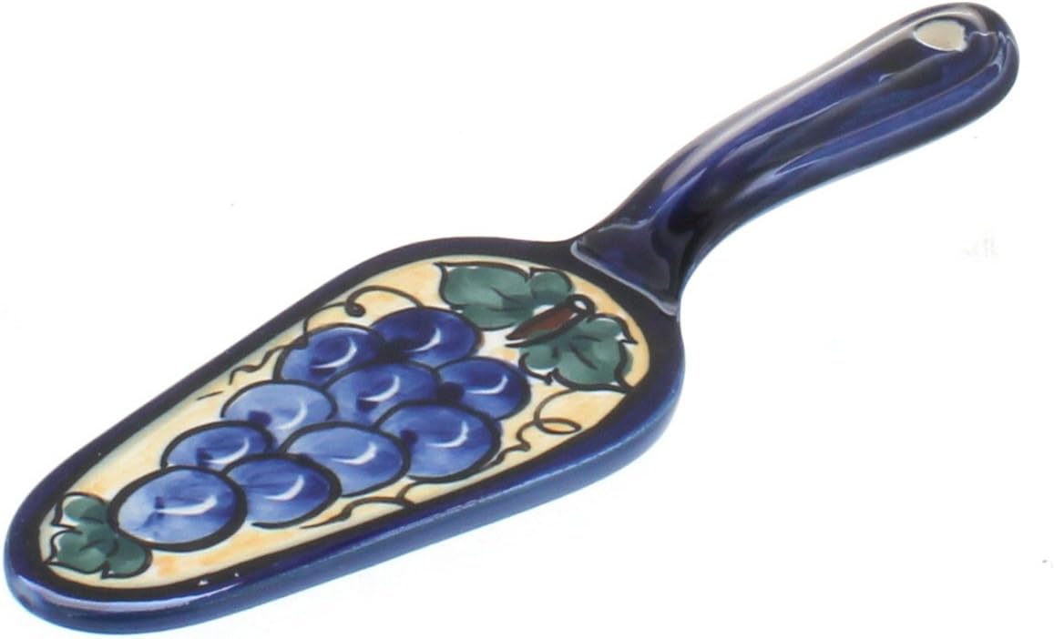 Blue Rose Polish Pottery - Blue Flowering Peacock Cake Server - 7" Long - Handcrafted Ceramic Dessert Serving Utensil