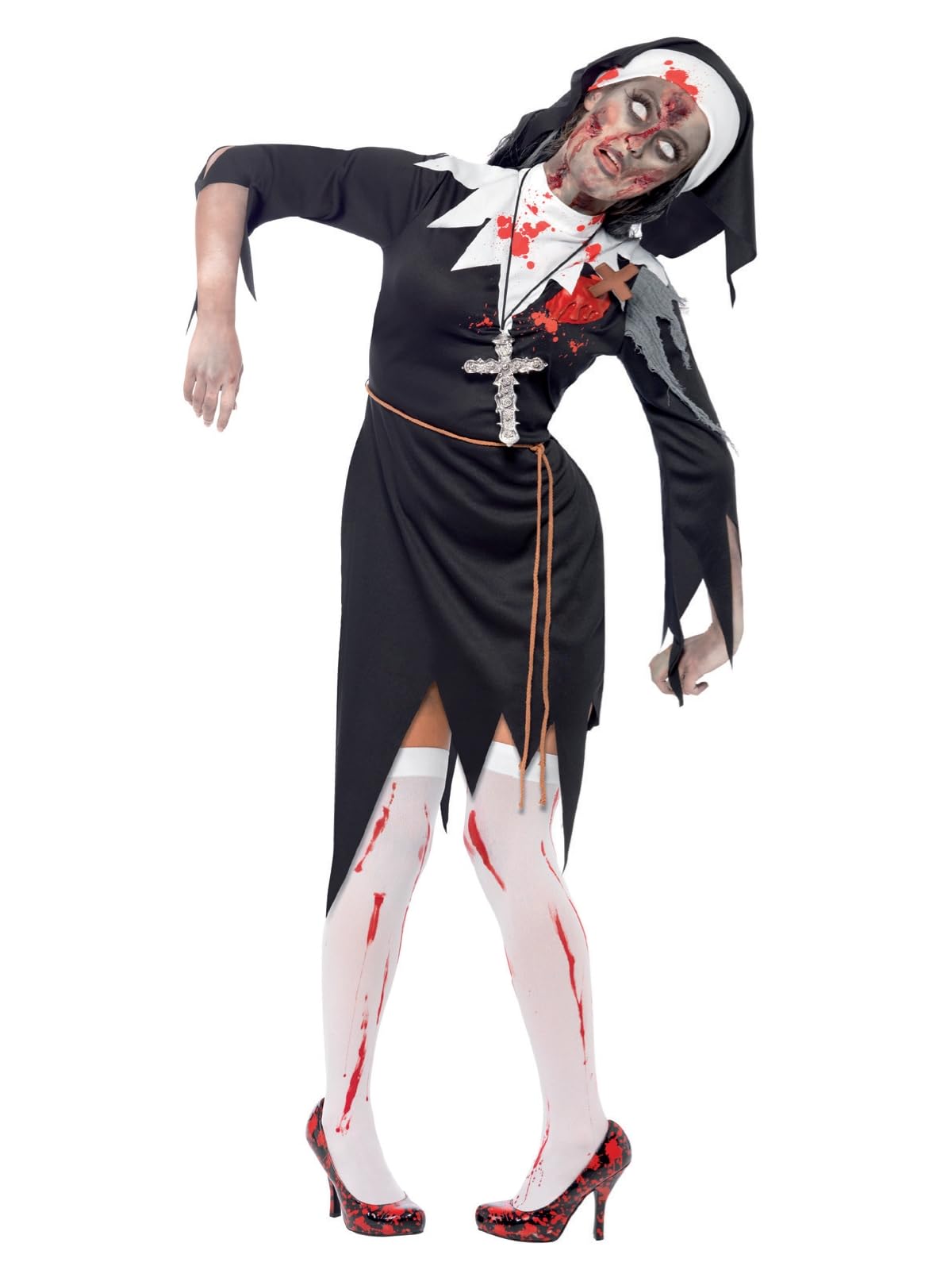 Costume Sanglant Halloween Costume De Mariée Zombie Halloween Femme - 12 Pièces (jupe Tutu, Bas, Voile, Gants, Tatouages), Pour Fête, Cosplay