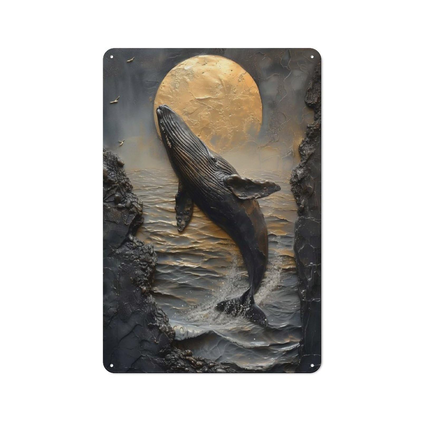 Junmoney Moonlit Whale Breach Vintage Metal Plaque 30X20cm For Guest Room Or Hallway, A Decorative Christmas Gift For Guest Room Decorators