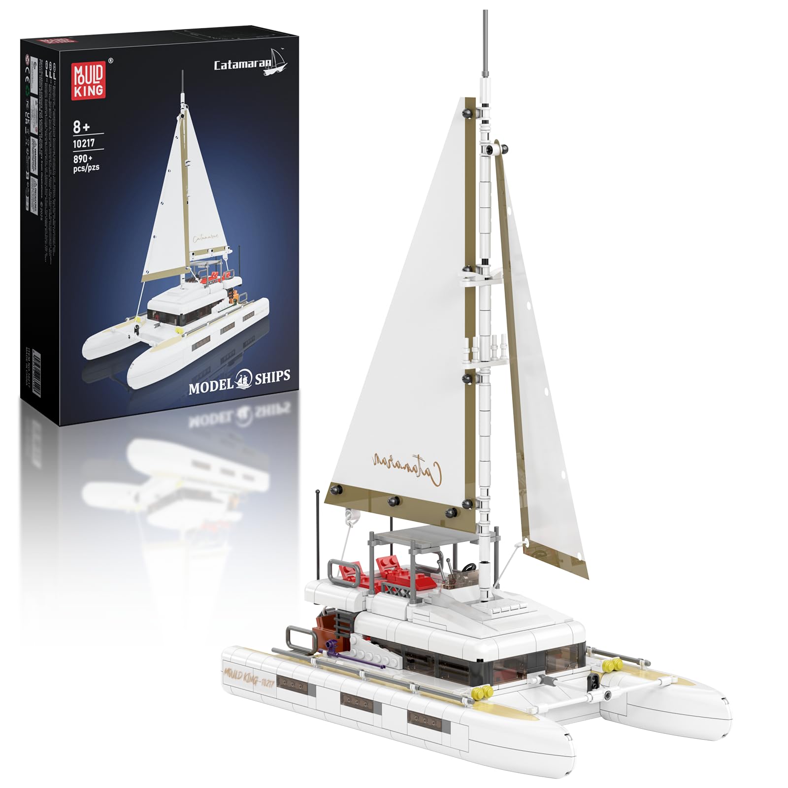 Mould King Zweimastiges Segelboot, 890 Teile Klemmbausteine Schiff Modellbausatz, Langstrecken-Segelbootes für Erwachsene, ideal als Wohnaccessoire und Sammlerstück für Bootsliebhaber