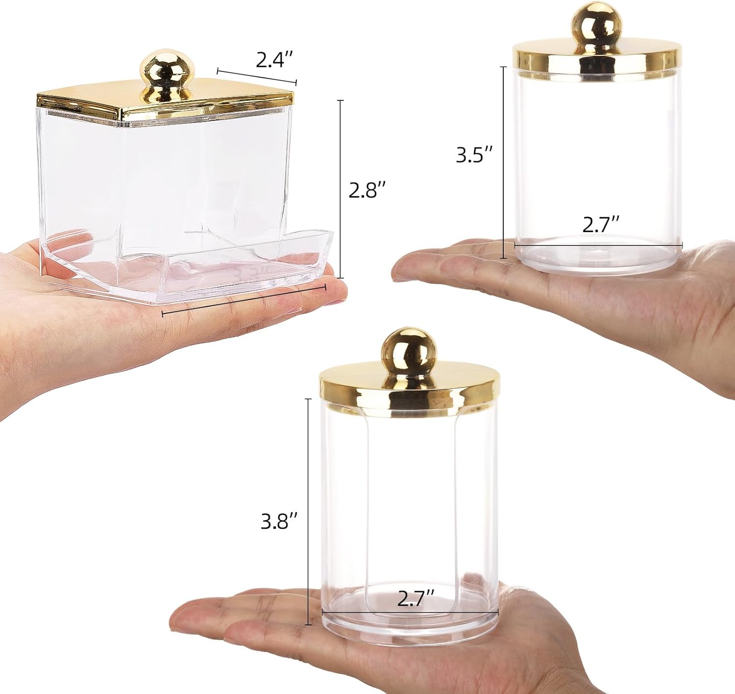 Tbestmax 3 Pack Qtips Dispenser - Bathroom Organizers and Storage Containers, Plastic Apothecary Jars with Gold Lids for Cotton Ball Swab Round Pads, Floss - Gold Group B - Gold image 2 of 7 B0DG4ZCQ2H