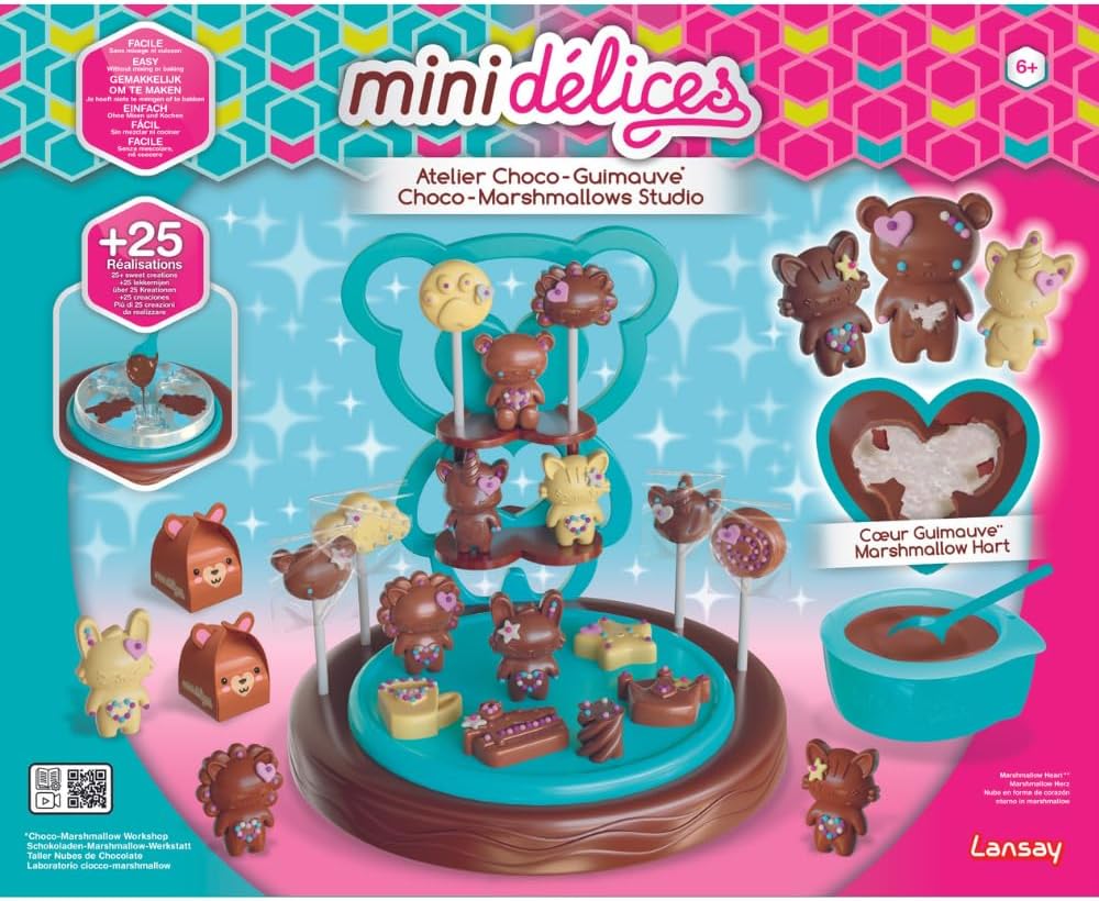 MINI DELICE 17890 Atelier Choco Creates Cute Animals and Chocolate Shapes with Marshmallow Heart-Makes Lollipops-Complete and Easy to Use Workshop-Suitable for Ages 6 and Above