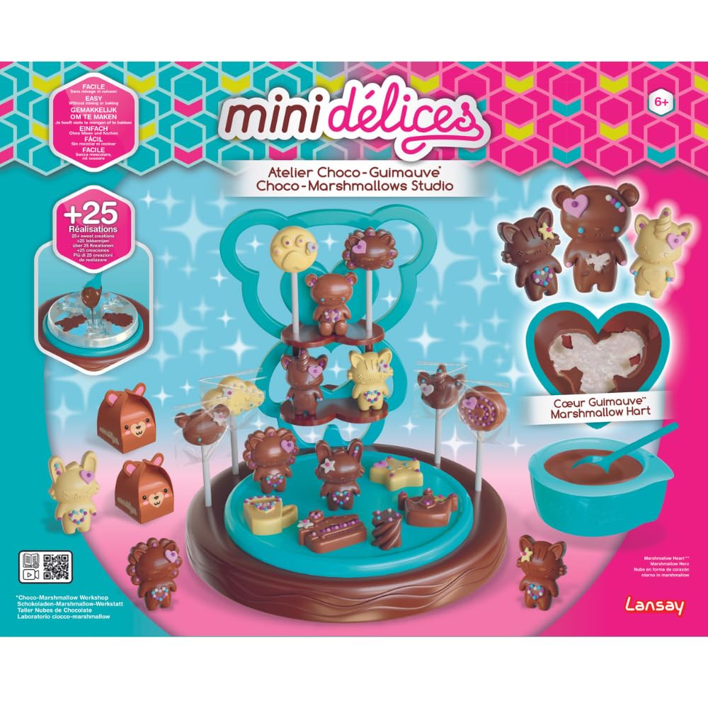 Lansay - Mini DÉLICES - Atelier Choco Guimauve - Crée des Animaux Mignons et Formes Chocolatées au Cœur Guimauve - Fabrique des Sucettes - Atelier Complet et Facile à Utiliser - Dès 6 Ans
