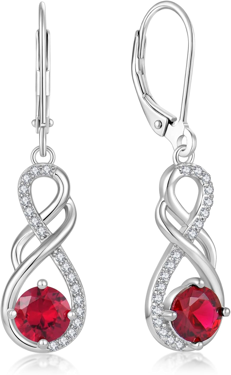Gemstone Infinity Earrings for Women, S925 Sterling Silver Round cut Zircon Earring Birthstone Jewelry Gift for Her