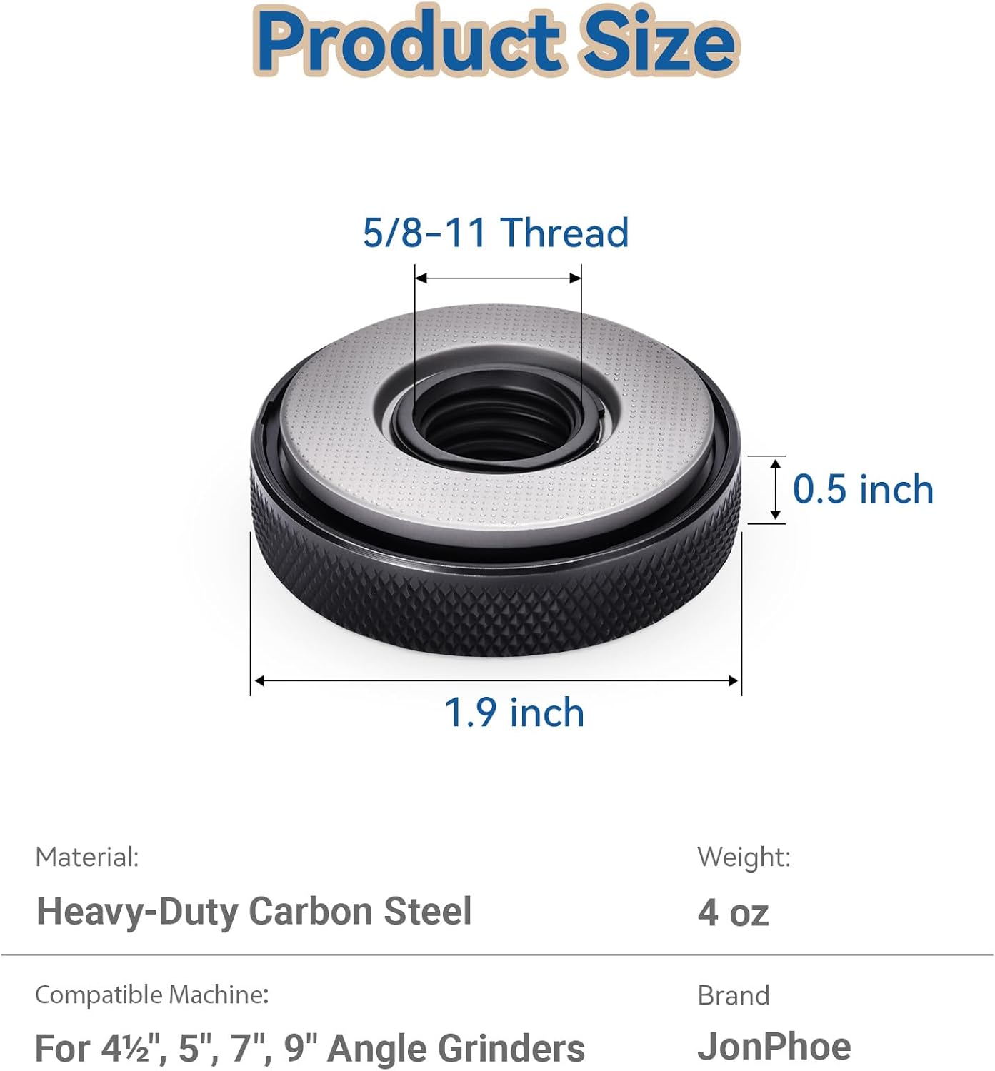 5/8-11 Thread Angle Grinder Flange Nut,2Pcs Grinder Nut for 4.5" and 5" Angle Grinder (No Wrench Required)