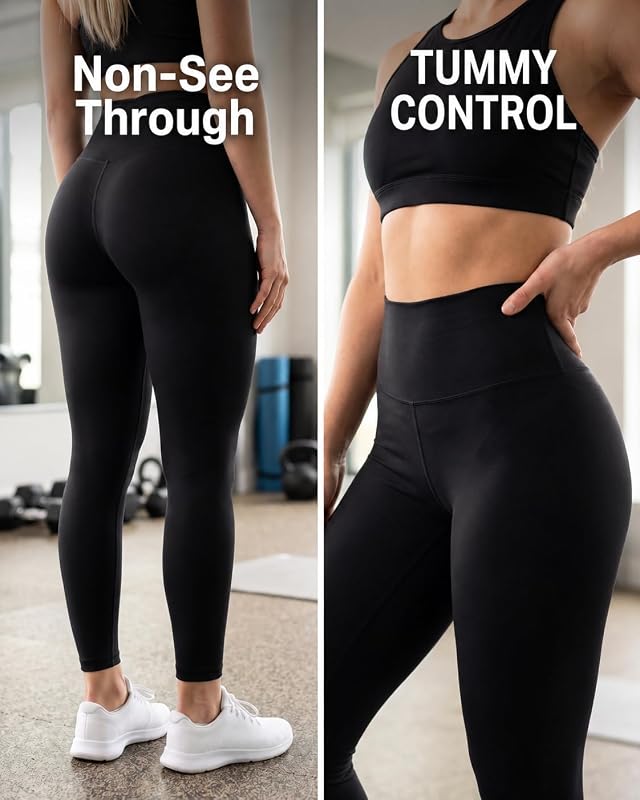 TNNZEET 3 Pack Leggings for Women - Tummy Control High Waisted Soft Yoga Pants for Workout Gym Running Black/Black/Black image 5